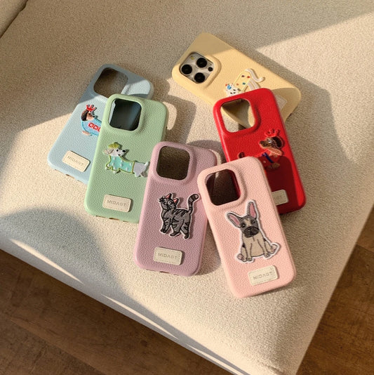 【アニマルシリーズ】ドッグ 犬 猫 モチーフ 刺繍入りレザー調 スマホケース ダックスフンド フレンチブルドッグ ｜iPhone対応 #250422