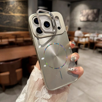 【Magnet内蔵】メタリックリングシールド × レインボー光沢 スマホケース｜iPhone対応 #250314