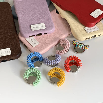 【レザー調】カラー ビーズ リング スタンド付き スマホケース｜iPhone対応 #250421