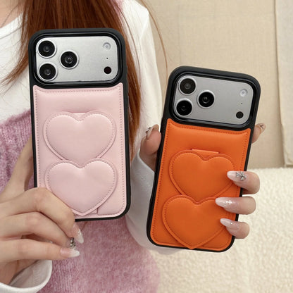 ダブルハート レザー調 スタンド iPhoneケース #260214