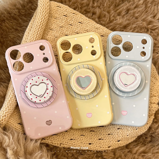 ハートミラーグリップ 水玉 ドットデザイン iPhoneケース｜マグネット内蔵 #240101