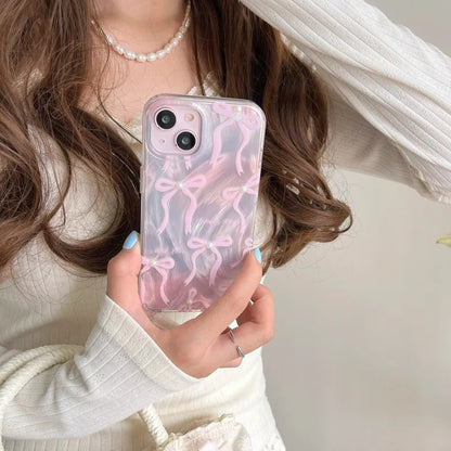 【パールピンクリボン】リボン×パールアクセント スマホケース｜iPhone対応 #250607