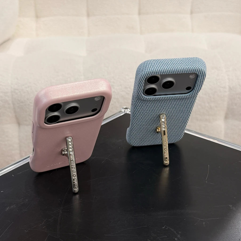 ビジューライン スリムグリップ iPhoneケース｜レザー調・高級感デザイン #231225