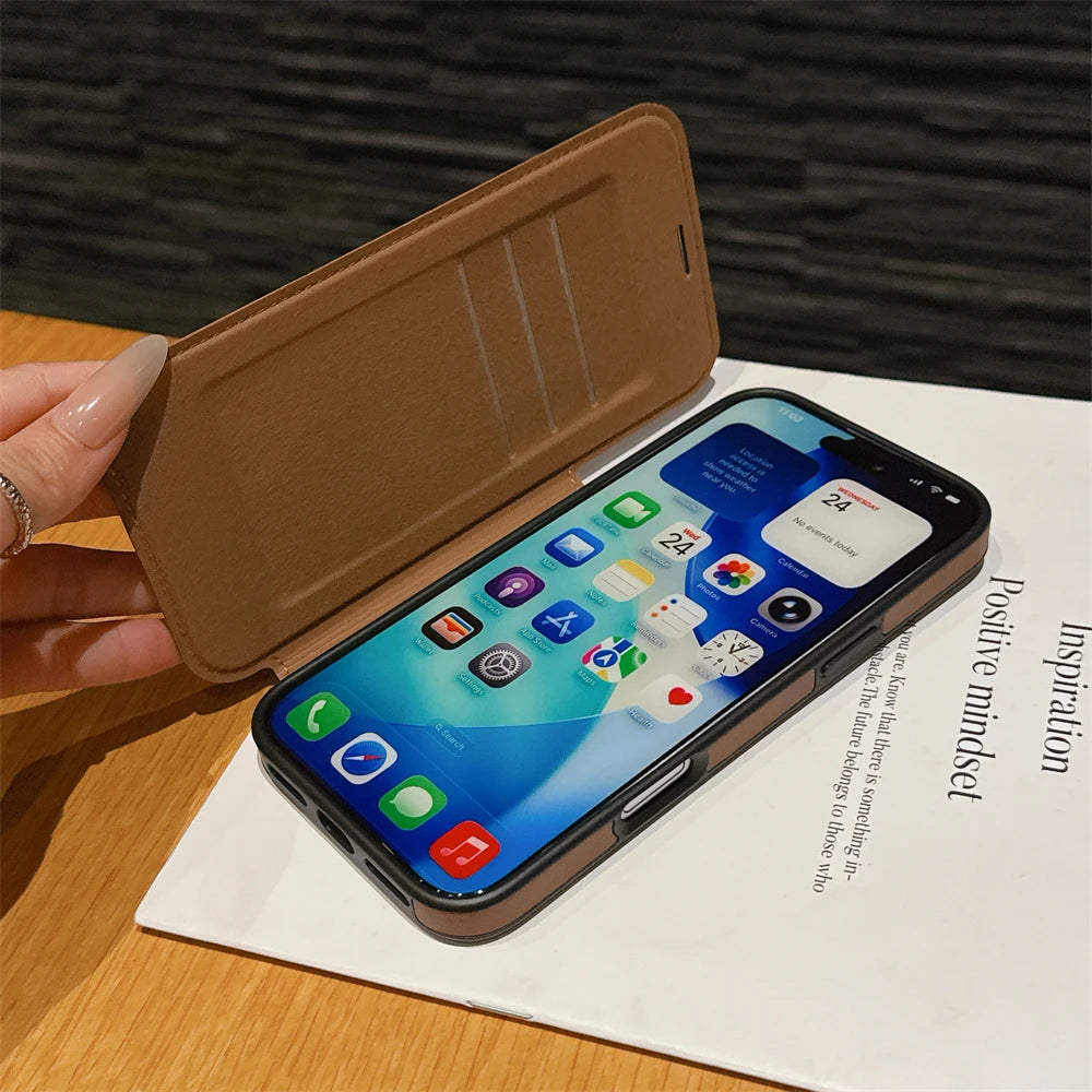 レザー調 リングフリップ iPhoneケース｜折りたたみ 手帳型 #240311