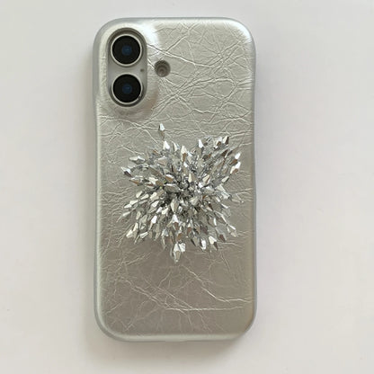 【クリスタルブロッサム】キラキラ シルバー ビジュー ホルダー付き ラグジュアリー スマホケース｜iPhone対応 #250426