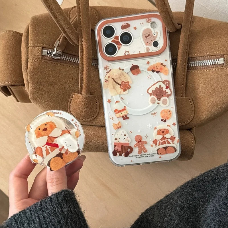 雪んこくまさん ベア スイーツ イラスト グリップ付き Magnet内蔵 iPhoneケース #240502