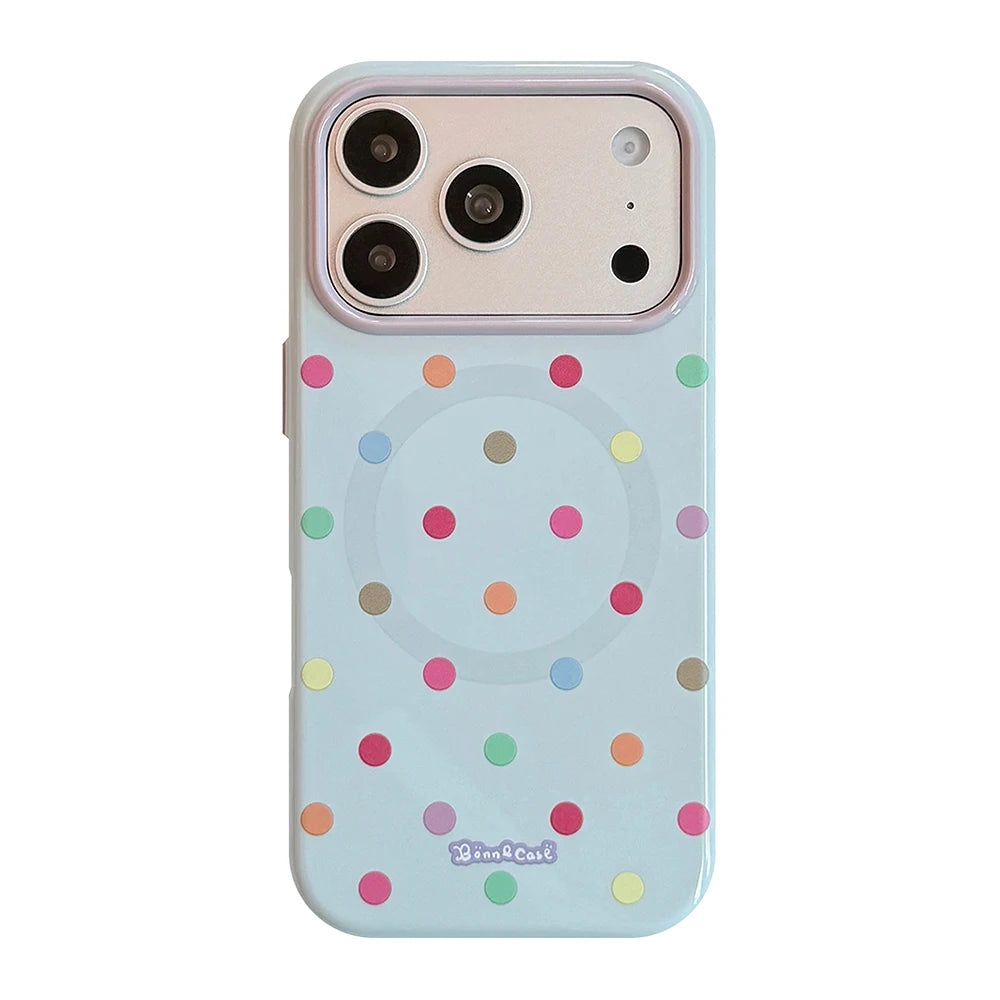 【マグネット内蔵】スターモチーフグリップ付きドット柄 iPhoneケース カラフル PCA #261216