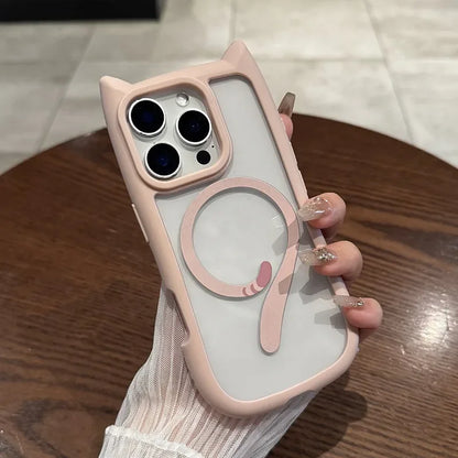 【猫耳シリーズ】Magnet内蔵 しっぽデザイン カラーフレーム iPhoneケース #240215