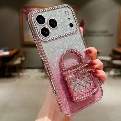 【バッググリッター】3Dバッグ モチーフ付き グラデーション ラメ スマホケース｜iPhone対応 #250301