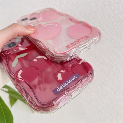 【フルーツシリーズ】立体ピーチ＆チェリー クリアキュート スマホケース｜iPhone対応 #250908