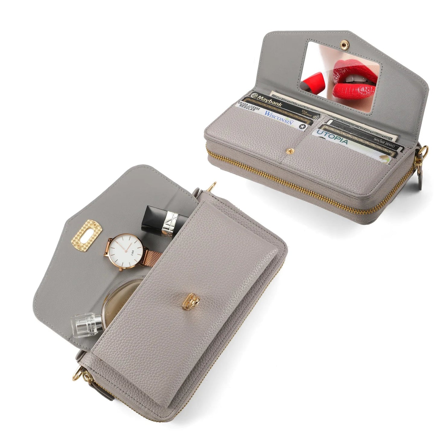 【ウォレットスタイル】財布一体型 分離式レザー調 ブックスタイル 手帳型 iPhoneケース｜ラウンドファスナー・ショルダー対応 #240204