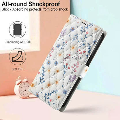【ブックスタイル】花柄 フラワーキルティング ストラップ付き 手帳型 iPhoneケース｜カード収納 ショルダー対応 #240110