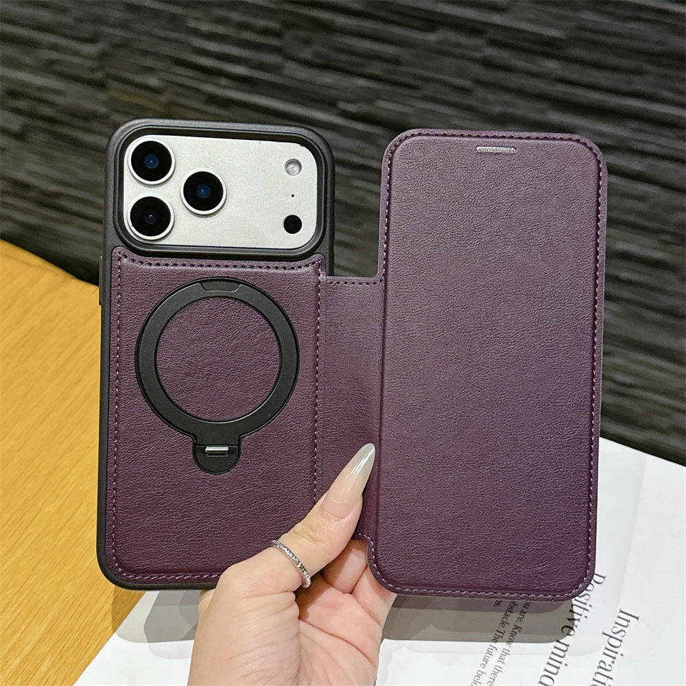 レザー調 リングフリップ iPhoneケース｜折りたたみ 手帳型 #240311