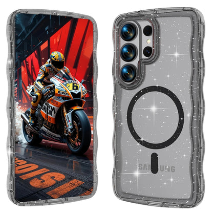 【Galaxy対応】マグネット内蔵 グリッター 3Dウェーブ 耐衝撃ケース 全6色 #261100
