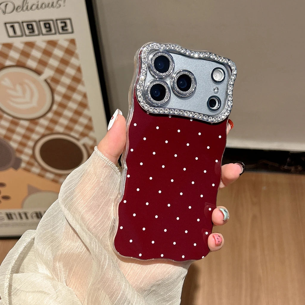 【ドットジュエルミラー】ラインストーン×水玉デザイン スマホケース｜iPhone対応 #250120