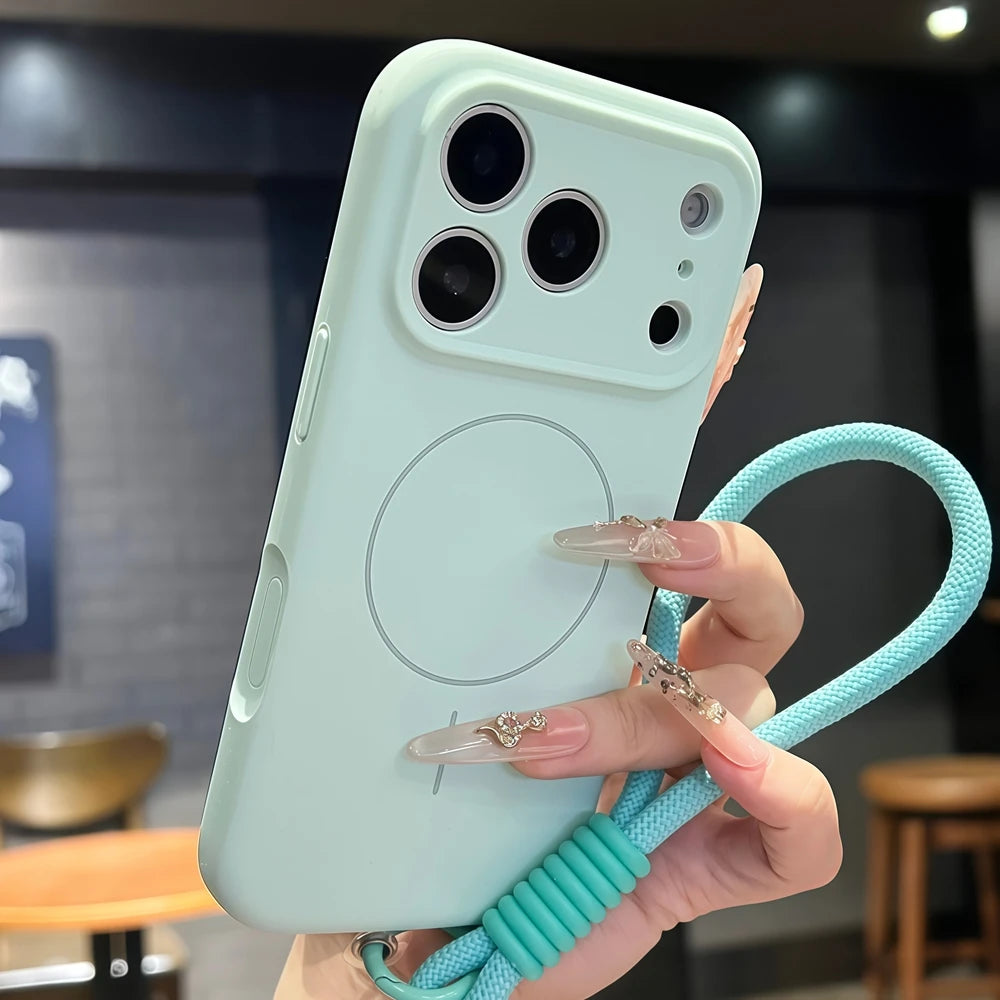 【Magnet内蔵】パステルカラー シンプル ロープストラップ付き マット スマホケース｜iPhone対応 #240708