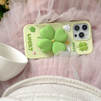 【3Dシリーズ】立体クローバー×LUCKYポップデザイン スマホケース｜iPhone対応 #250918