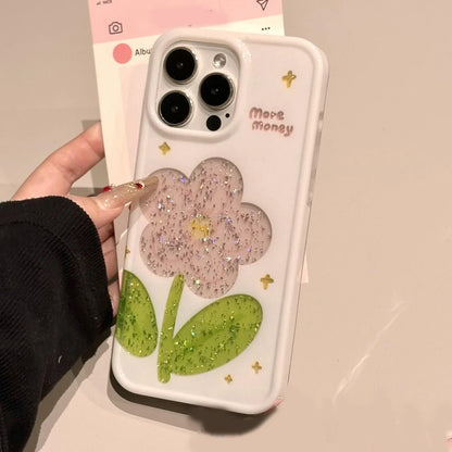 【ラメフラワーデザインスマホケース】グリッター入り｜iPhone対応 #250813