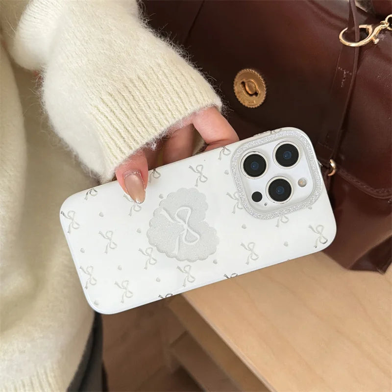リボンハートデザイン iPhoneケース｜立体ラインストーンリボン モチーフケース #260308