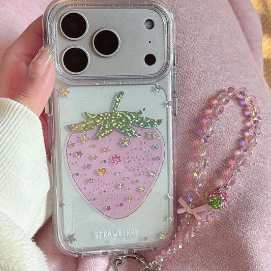 ストロベリー チャーム付き iPhoneケース｜いちごモチーフ・キラキラデザイン #230818