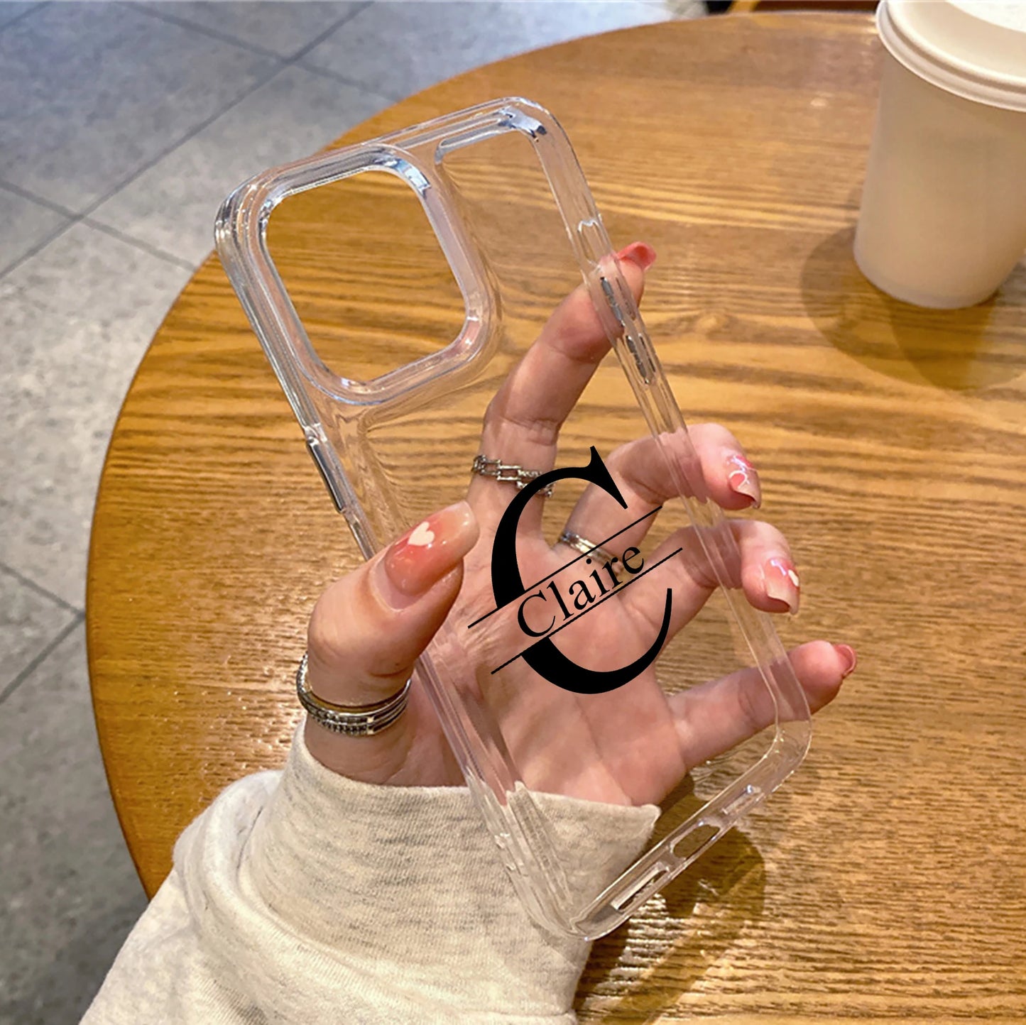 【カスタムシリーズ】ビッグ頭文字イニシャル 名入れ クリアスマホケース｜iPhone対応 #240718