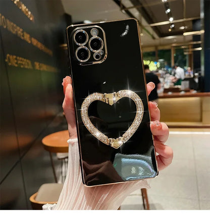 【キラキラビジュー ハート】リングスタンド ケース｜iPhone対応 #250526