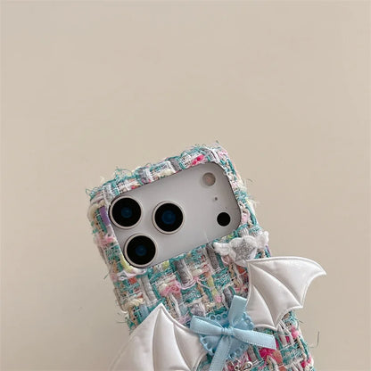 【ツイードリボンシリーズ】バットウィングツイード スマホケース｜ガーリー×エッジデザイン｜iPhone対応 #241204