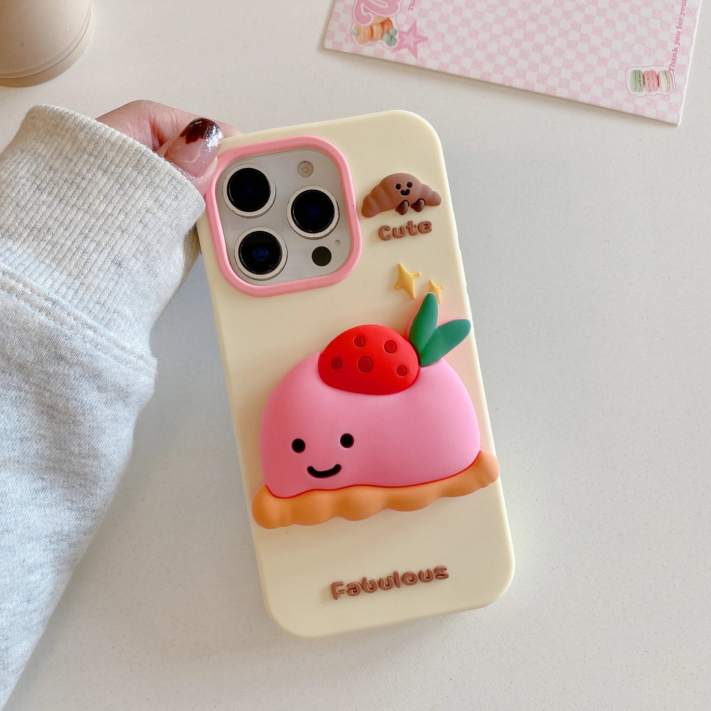 【ぷっくり3Dシリーズ】ドーナツ×プリン×プレッツェル 立体スイーツ ポップソケット スマホケース｜iPhone対応 #250212