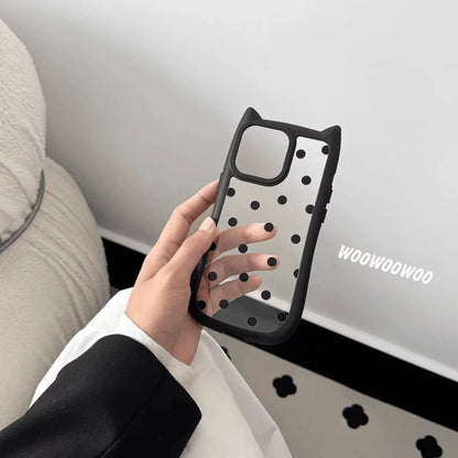 【猫耳シリーズ】ハートドット クリア iPhoneケース｜水玉 クリアケース #240220