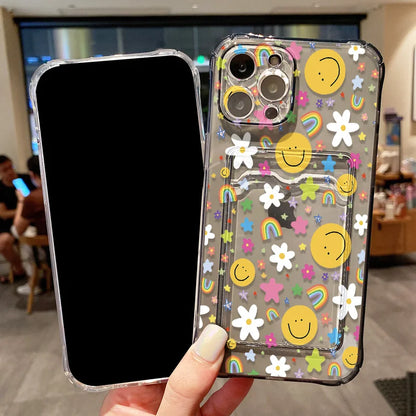 【ニコちゃんシリーズ】カラフルスマイル カード収納付き ソフトiPhoneケース #260228