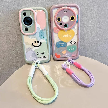 【ショルダーストラップ付きスマホケース】カラフル＆ポップ スマイル ニコちゃん デザイン｜iPhone対応 #250812