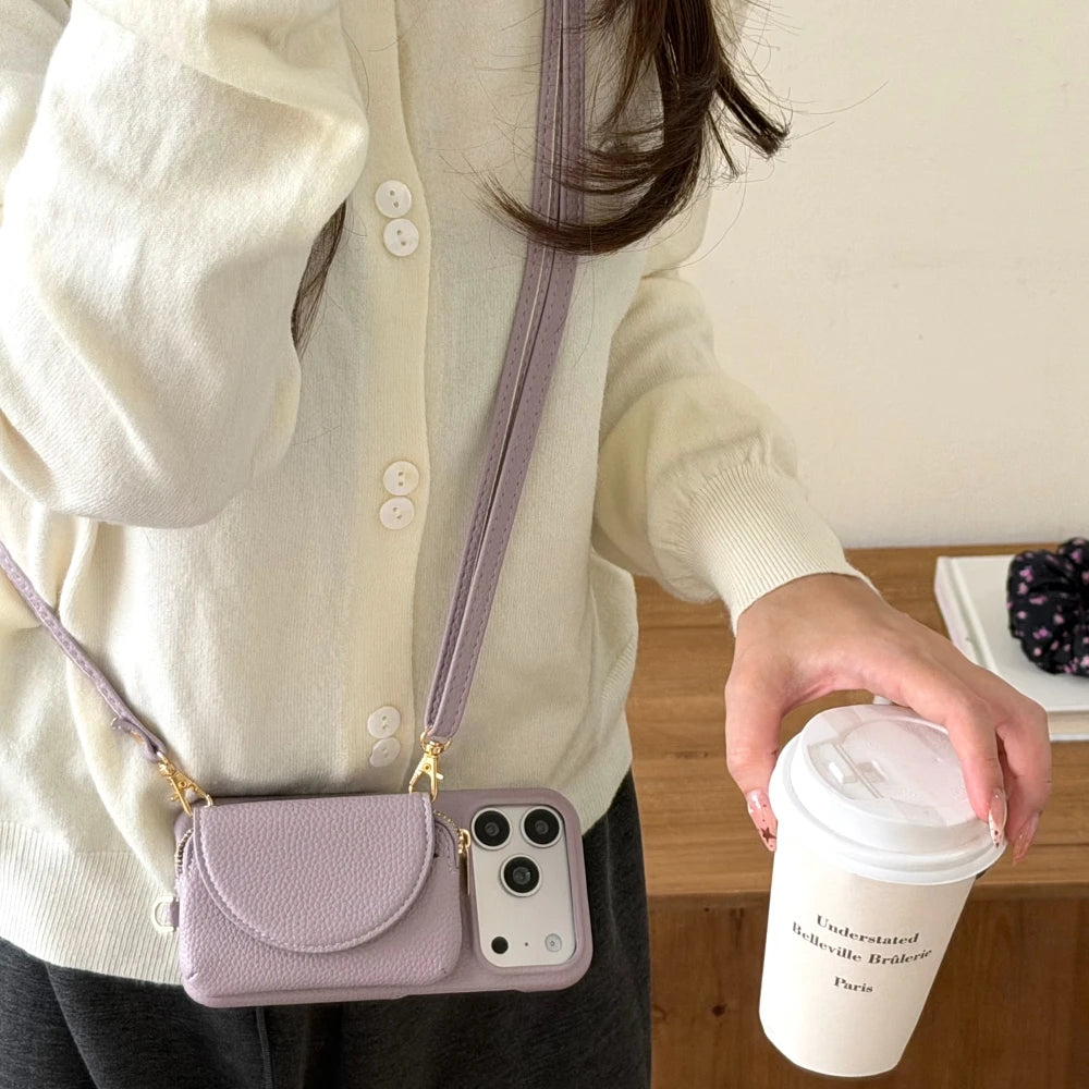 ミラー カード収納付き レザー調 iPhoneケース｜ショルダー対応 #231123