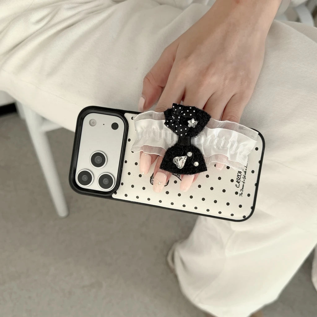 【リボンフリルシリーズ】ドット×フリルリボンデザイン iPhoneケース #240527