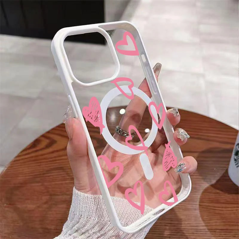 ハートドローイング クリア iPhoneケース｜Magnet内蔵 ソフトTPU #240222