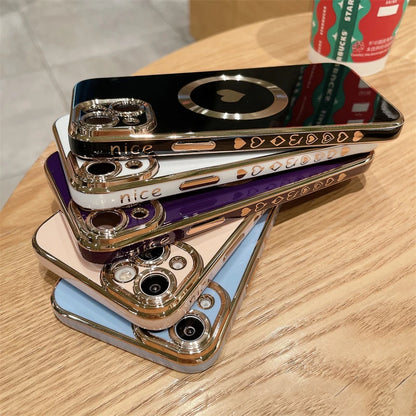 【ハートシリーズ】ゴールドフレーム＆ハートデザイン 高級感おしゃれスマホケース｜iPhone対応 #251112