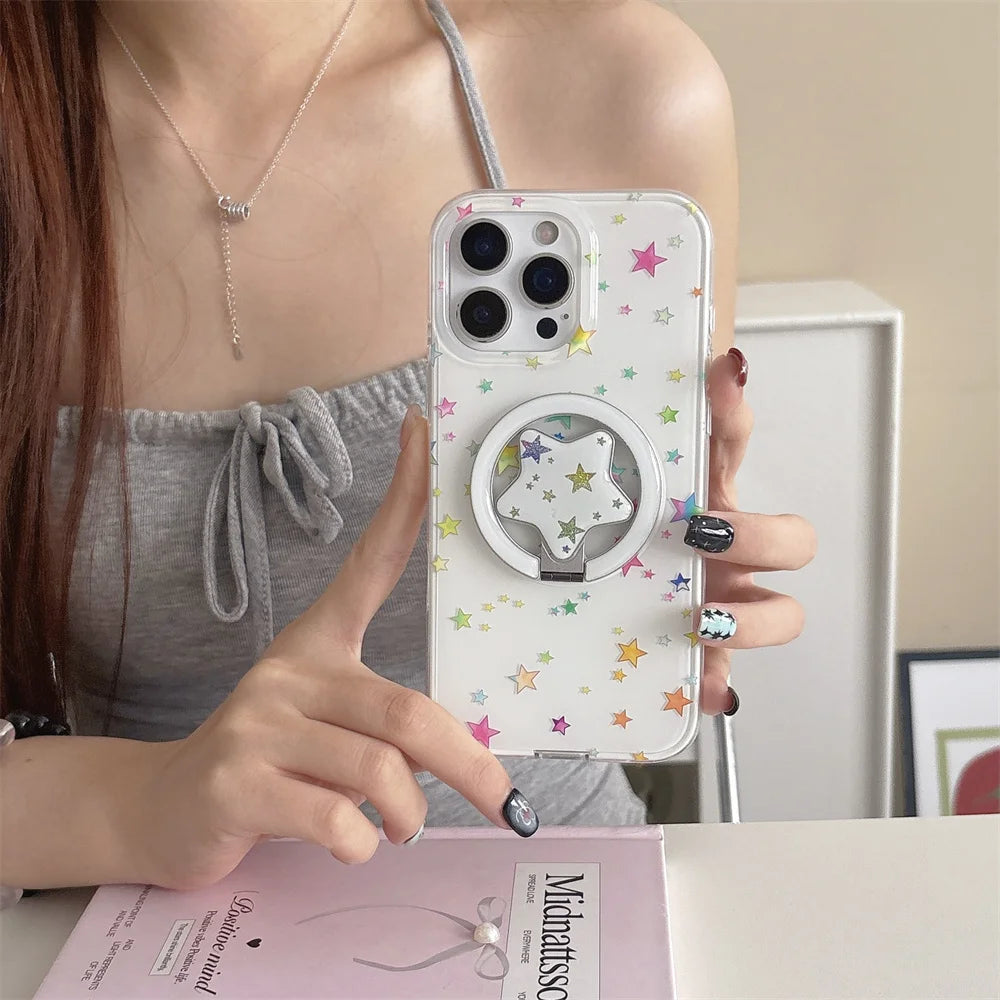 カラフルスター 星空デザイン ミラーグリップ付き Magnet内蔵 iPhoneケース｜ポップ #260020