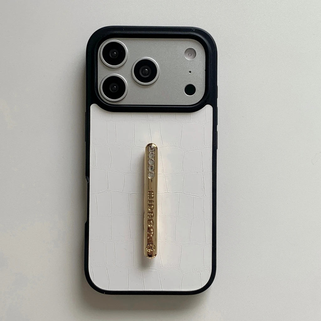 レザー調  キラキラスタンドグリップ付き iPhoneケース｜高級感デザイン #231224