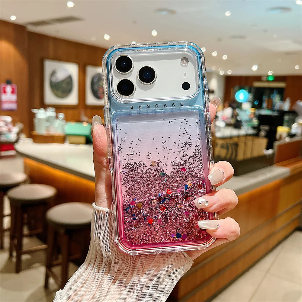 【流れるシリーズ】キラキラグリッター 星屑ラメ入り リキッドデザイン スマホケース｜iPhone対応 #251202