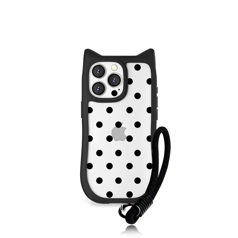 【猫耳シリーズ】ハートドット クリア iPhoneケース｜水玉 クリアケース #240220