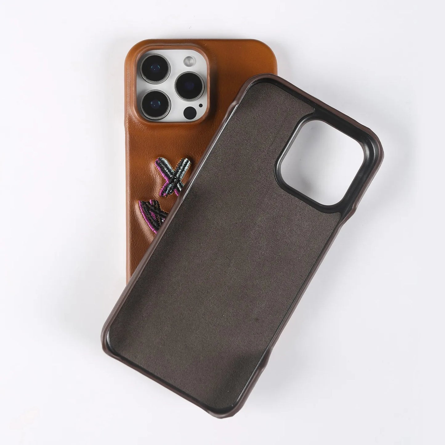 【本革シリーズ】艶あり スムースレザー スマイル ステッチケース｜iPhone対応 #240831