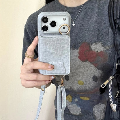 【ベアポケットレザー】くまエンボス × カード収納付き ショルダースマホケース｜iPhone対応 #250208