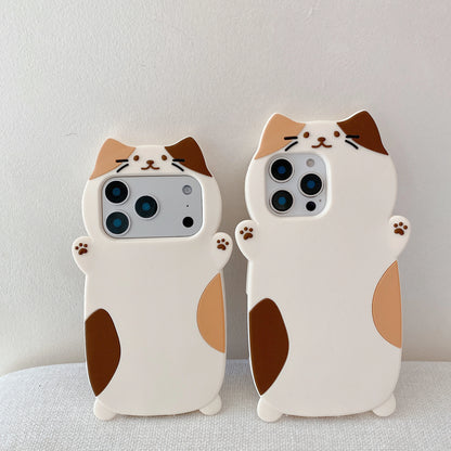 【猫耳シリーズ】三毛猫 肉球 立体キャットiPhoneケース｜マットTPU #240211