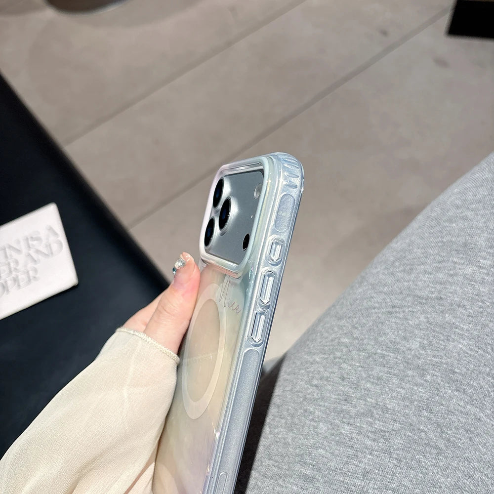 【Magsafe対応】大理石風 シェルグロウ オーロラパール スマホケース｜iPhone対応 #250127