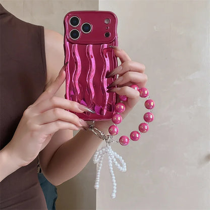 【ウェーブフレーム】パールチャーム付き スマホケース｜iPhone対応 #241217