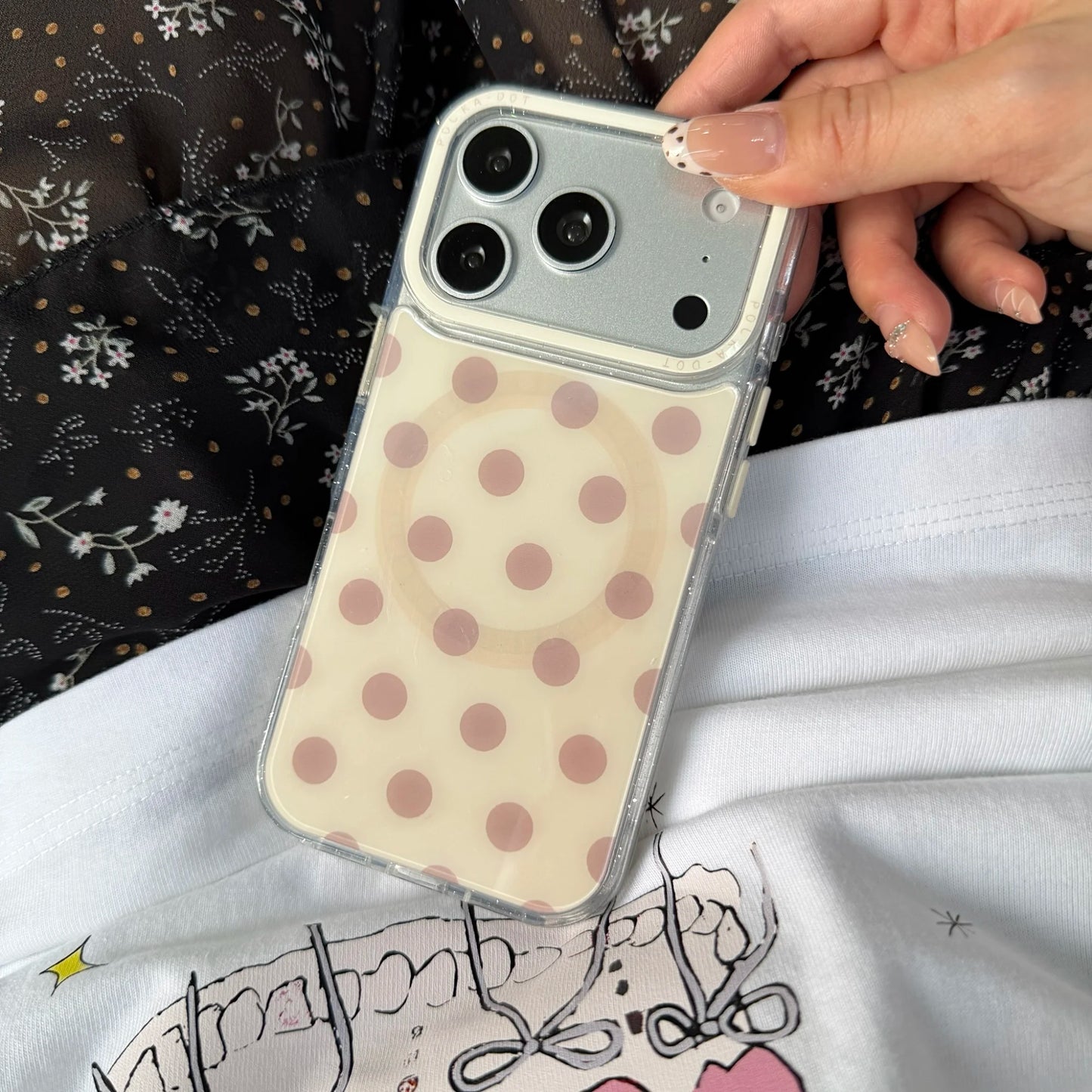 ハートミラーグリップ カラフル水玉 クリア Magnet内蔵 iPhoneケース｜レトロポップ #260019