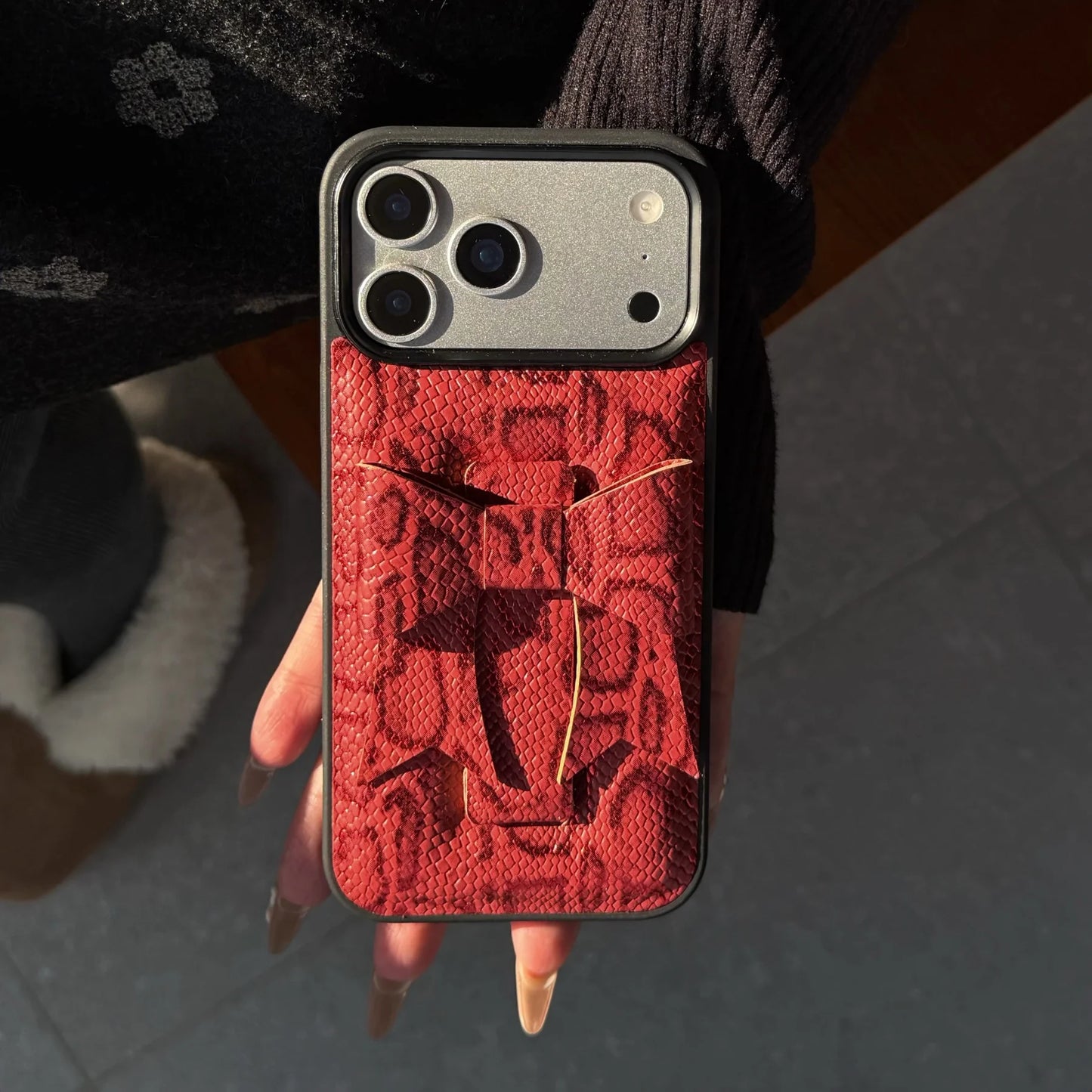 【立体リボン】スネーク ヘビ柄 レザー調 スマホケース｜iPhone対応 #260202