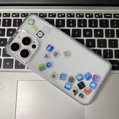【流れるシリーズ】アプリアイコン クリア 透明キラキラ ラメ ソフト スマホケース カバー｜iPhone対応 #250402