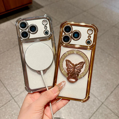 バタフライ キラキラ ラメリング付き Magnet内蔵 クリア iPhoneケース #260220