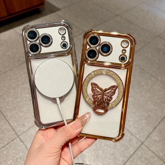バタフライ キラキラ ラメリング付き Magnet内蔵 クリア iPhoneケース #260220