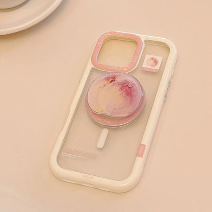 ピーチグリップ 桃 クリア Magnet内蔵 iPhoneケース #240503